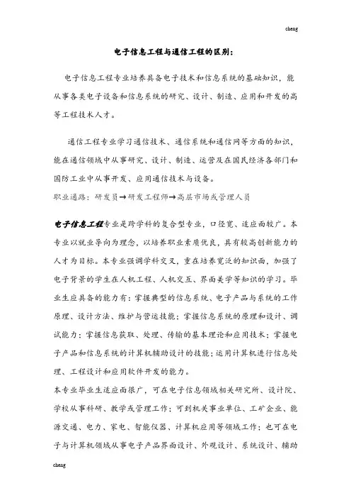 输送电子信息【机械工程】与通信【机械工程】的区别