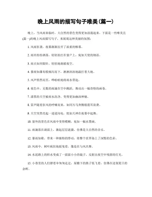 晚上风雨的描写句子唯美(精选两篇)