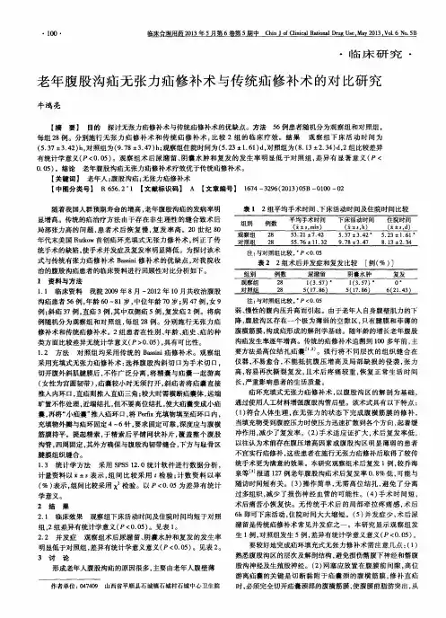 老年腹股沟疝无张力疝修补术与传统疝修补术的对比研究