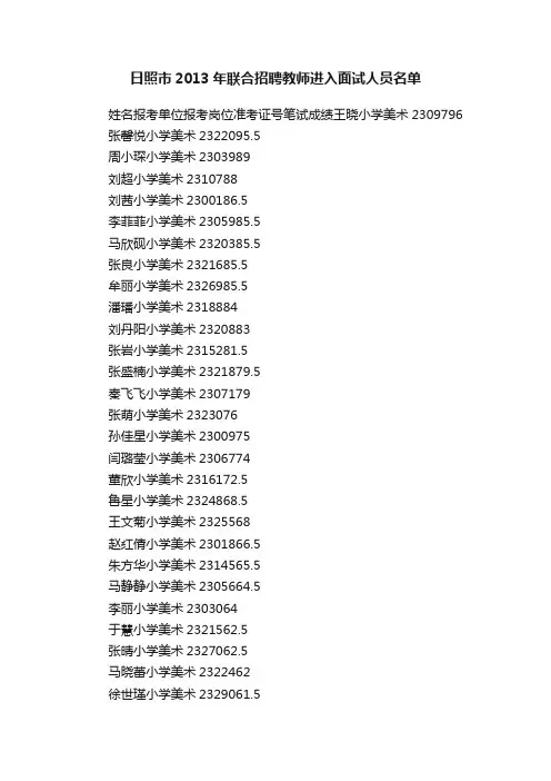 日照市2013年联合招聘教师进入面试人员名单