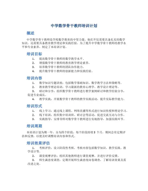 中学数学骨干教师培训计划