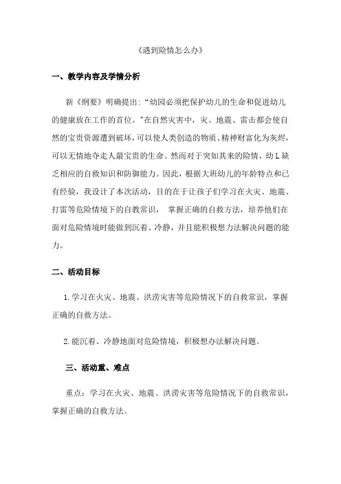 幼儿园《遇到险情怎么办》活动教案