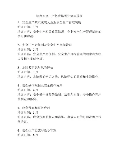 年度安全生产教育培训计划表模板
