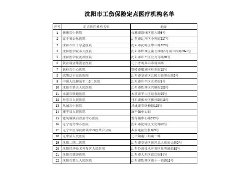 沈阳市工伤保险定点医疗机构名单