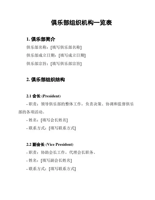 俱乐部组织机构一览表