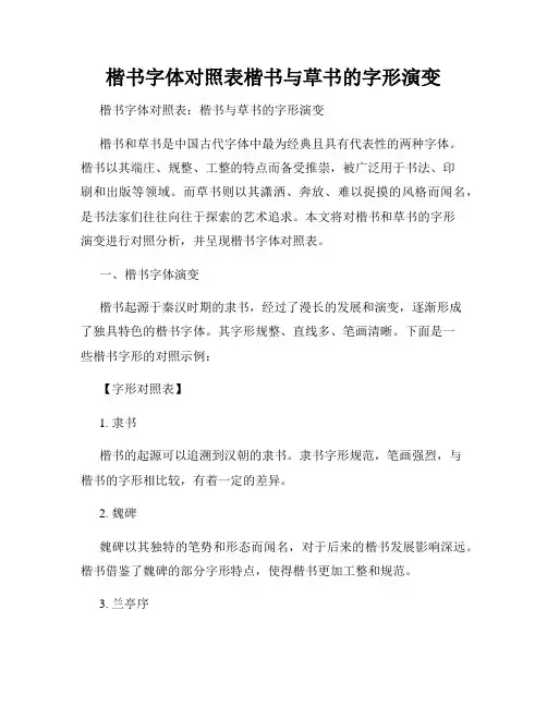 楷书字体对照表楷书与草书的字形演变