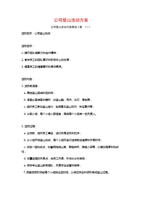公司登山活动方案3篇
