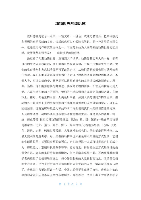 动物世界的读后感