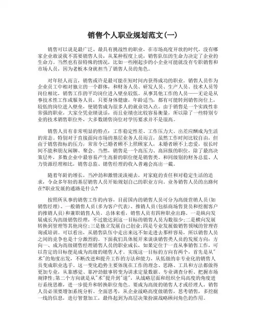 销售行业个人职业生涯规划范文