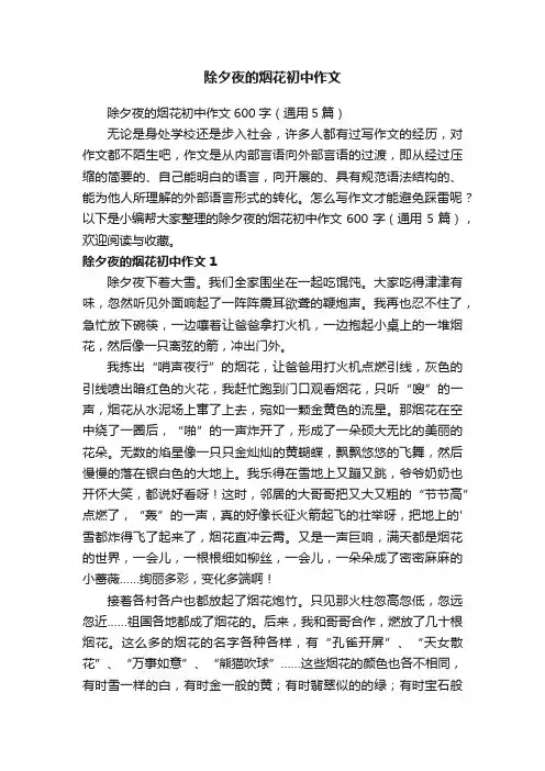 除夕夜的烟花初中作文600字（通用5篇）