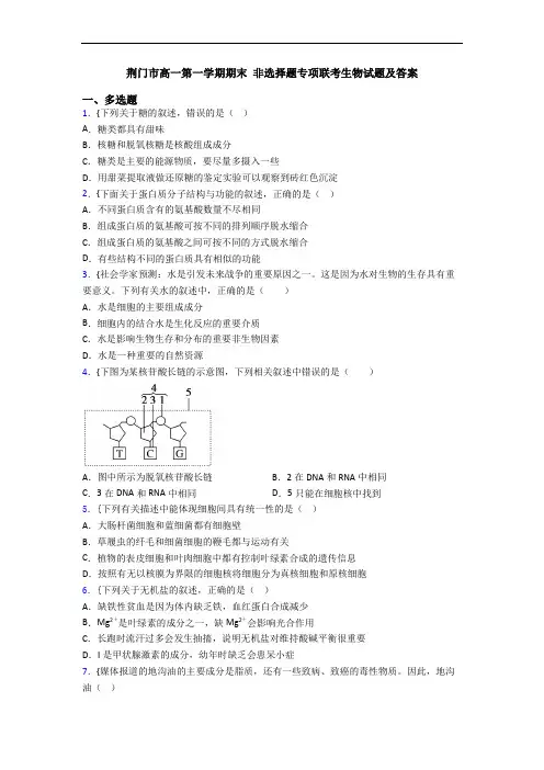 荆门市高一第一学期期末 非选择题专项联考生物试题及答案
