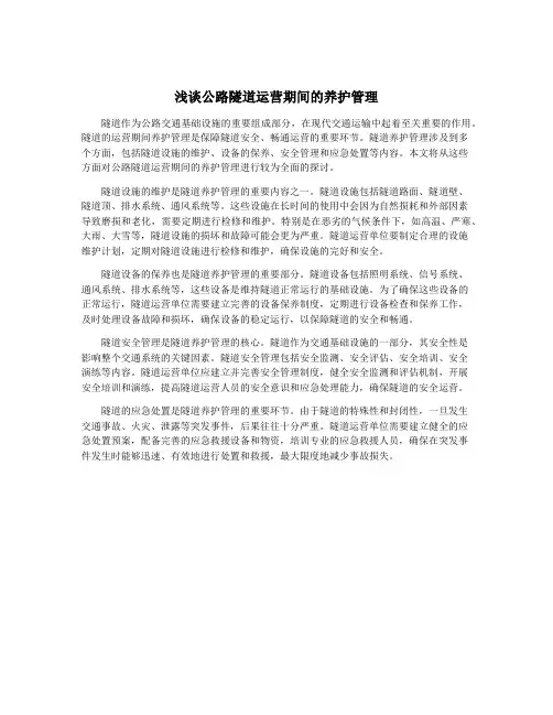 浅谈公路隧道运营期间的养护管理
