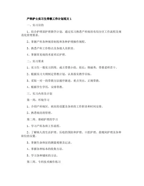 产科护士实习生带教工作计划范文精选