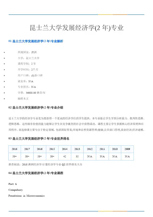 昆士兰大学发展经济学(2年)专业