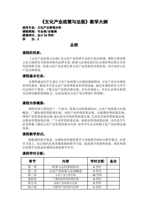 文化产业政策与法规教学大纲