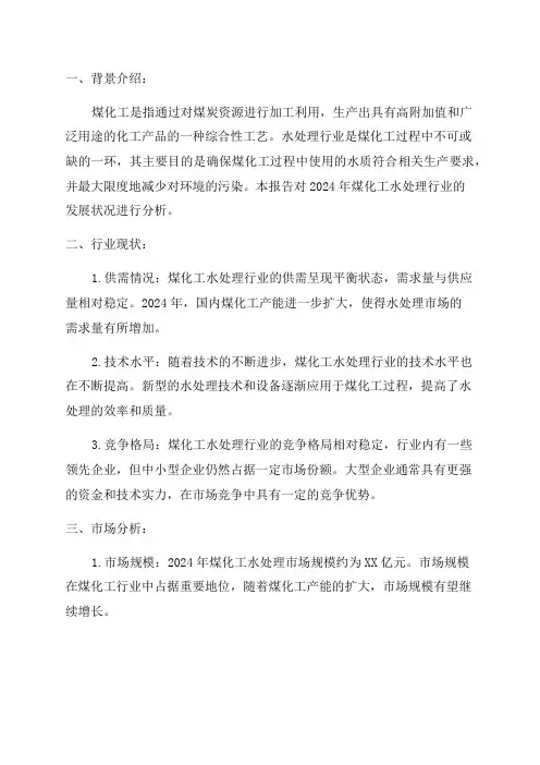 2024年煤化工水处理行业分析报告