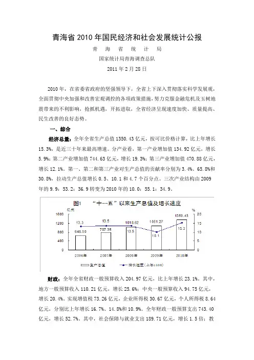 青海省2010年国民经济和社会发展统计公报