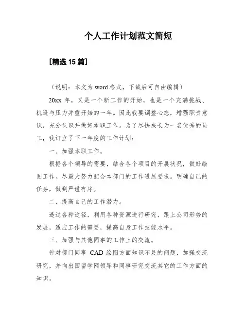 个人工作计划范文简短