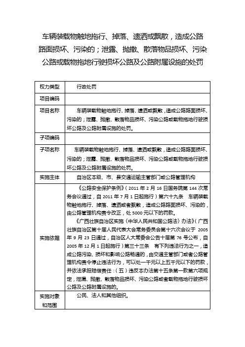 车辆装载物地拖行、掉落、遗洒或飘散,造成公路