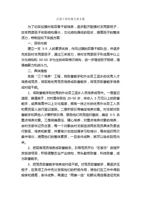 后备干部实施方案3篇_实施方案_