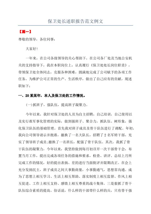 保卫处长述职报告范文例文