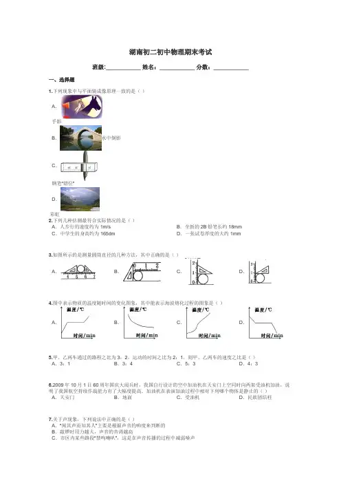 湖南初二初中物理期末考试带答案解析
