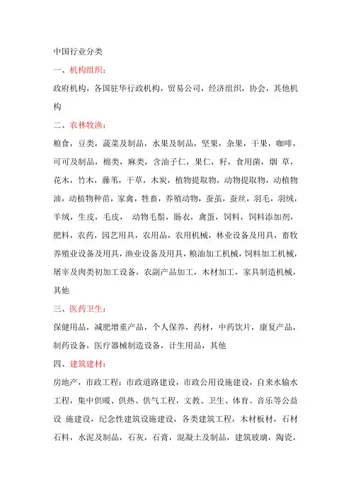 中国行业分类