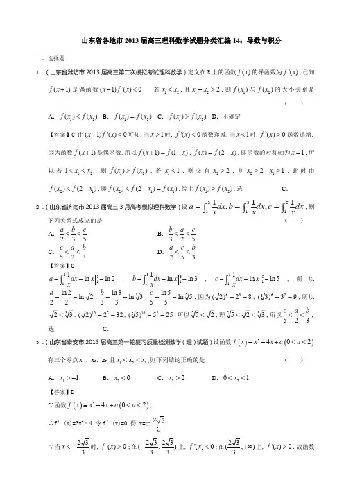 山东省各地市2013届高三理科数学试题分类汇编14：导数与积分_Word版含答案