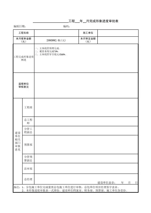 建筑工程形象月进度审核封面表