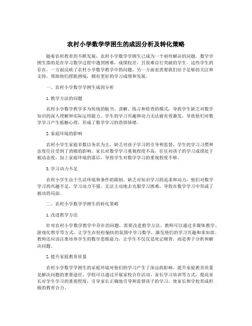 农村小学数学学困生的成因分析及转化策略