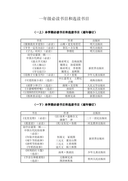 一年级必读书目和选读书目
