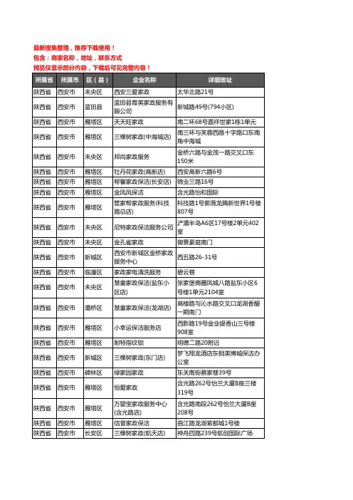 新版陕西省西安市家政企业公司商家户名录单联系方式地址大全444家