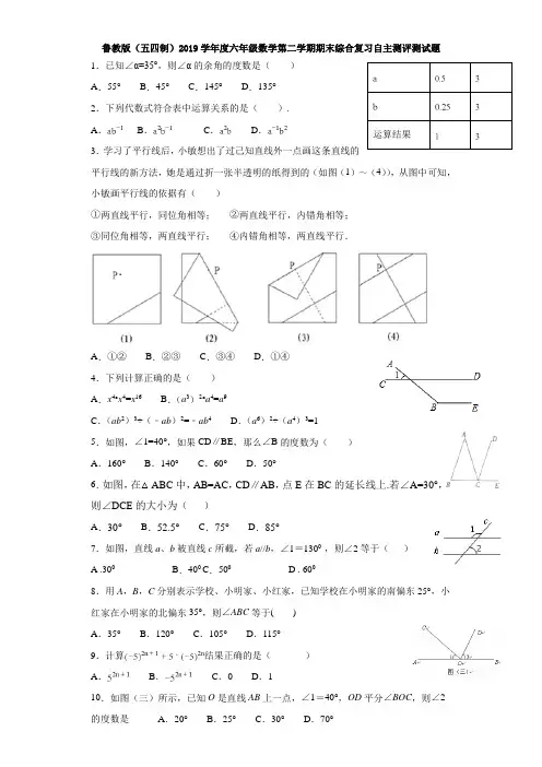 鲁教版(五四制)2019学年度六年级数学第二学期期末综合复习自主测评测试题(含答案详解)