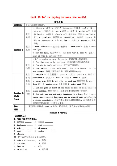 人教版新目标版九年级英语全册Unit 13 We’re trying to save the earth教案
