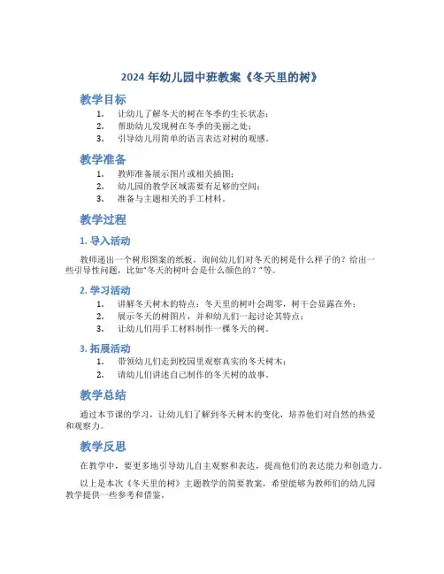 2024年幼儿园中班教案《冬天里的树》