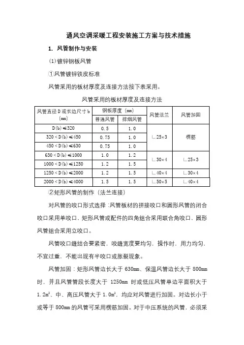 通风空调采暖工程安装施工方案与技术措施