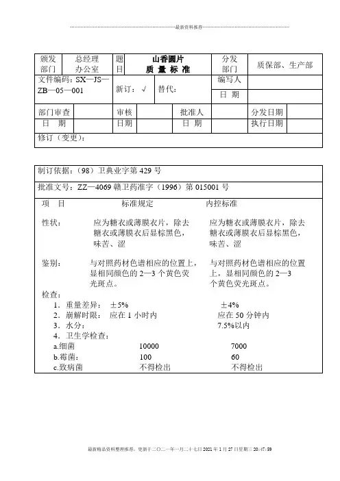 成品质量标准