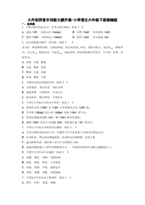 小升初拼音字词能力提升卷-2022-2023学年语文六年级下册(部编版)