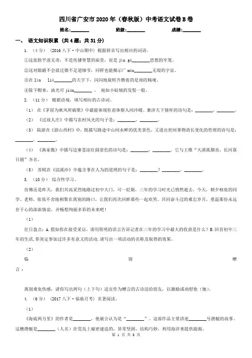 四川省广安市2020年(春秋版)中考语文试卷B卷
