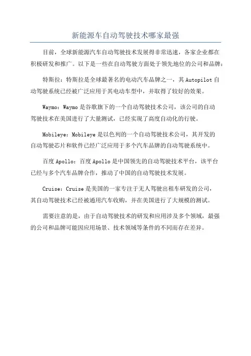 新能源车自动驾驶技术哪家最强