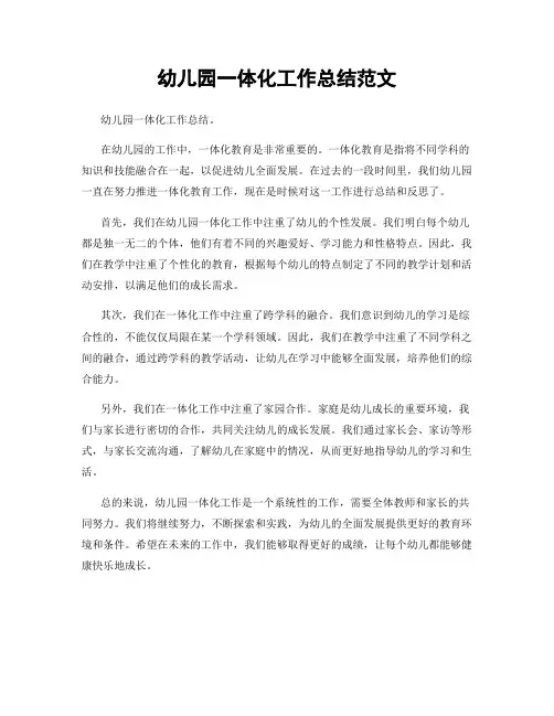 幼儿园一体化工作总结范文