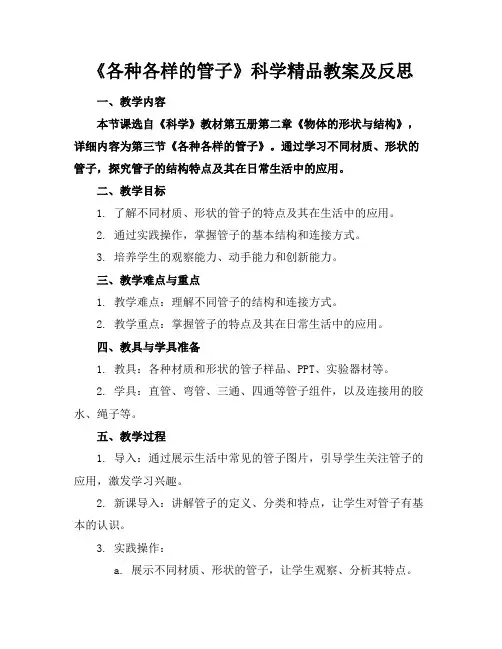 《各种各样的管子》科学精品教案及反思