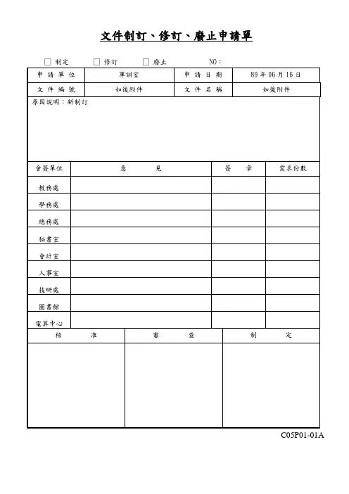 文件制订、修订、废止申请单