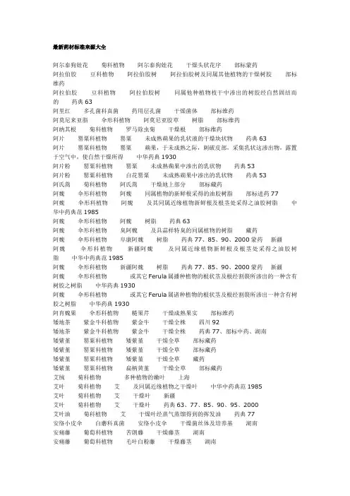 最新药材标准来源大全要点