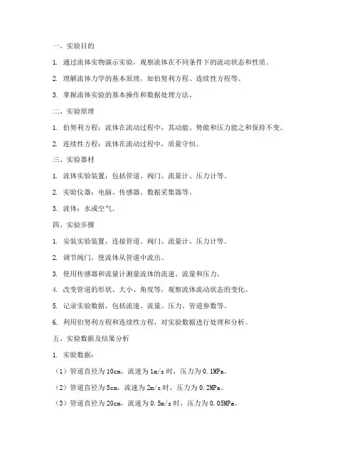 流体实物演示实验报告