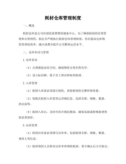 耗材仓库管理制度