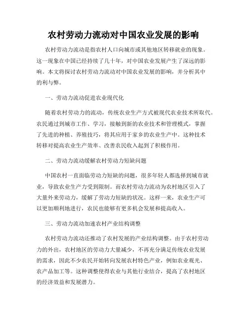 农村劳动力流动对中国农业发展的影响