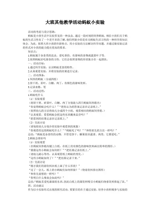 大班其他教学活动蚂蚁小实验