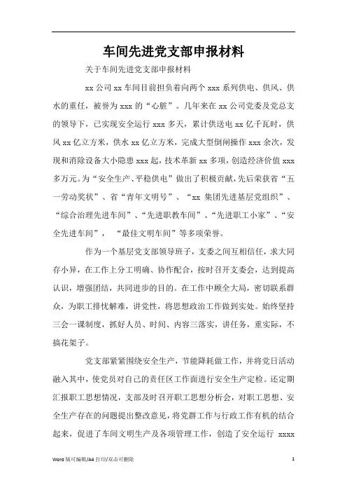 车间先进党支部申报材料(标准版)