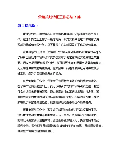 营销策划转正工作总结7篇
